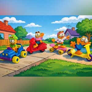 Vintage 1980's McDonalds Garfield Happy Meal Toy Complete Set Of 4 (8 Pieces)